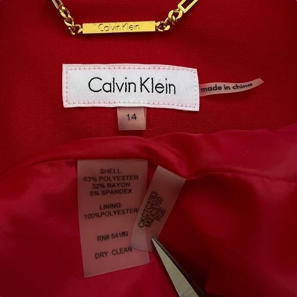 Calvin Klein Suit Set Dress Jacket Womens 14 Red Black Ponte Knit Sophisticated - Picture 14 of 16